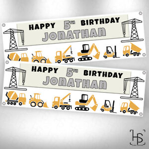Construction Trucks Personalised Banner 120GSM Party Birthday Boys Girls