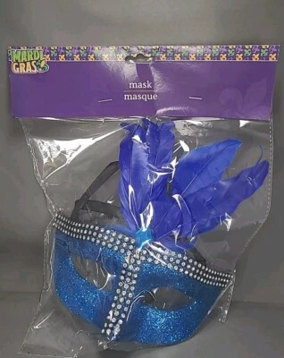 Mardi Gras Mask Feather Lace Venetian Mardi Gras Masks for Women BLUE - Image 1 of 4