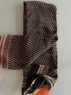 NWT Ritu KUMAR Style 100% Silk Crepe Saree Sari Black Beige Rust Floral w Blouse - Image 1 of 4