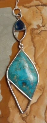 Colgante de 4" de ágata turquesa azul plata esterlina barse de estudio de diseño Foto 1 de 4