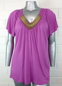 NWT Women's LOVE CARSON TOP BLOUSE Size XL neck embellished cap short sleeve NWT - Picture 1 of 6
