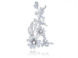 Broche prendedor platino plata esterlina zafiro blanco diseño floral vid - Imagen 1 de 1