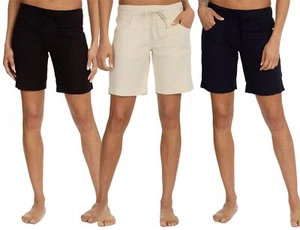 Ladies Linen Shorts Summer Lightweight Longer Length Elasticated Waist Short - Picture 1 of 12