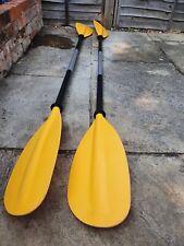 Two kayak paddles - TNP asymmetric 215cm. Yellow plastic blades. Duralumin shaft