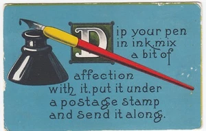 Inkwell & Pen, Verse to Encourage Writing ART, Norwich ON 1913 Postcard - Picture 1 of 2
