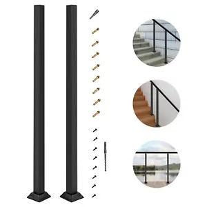 2x 38" Negro Cubierta Barandilla Hierro Forjado Barandilla Poste Cuadrado Metal Cerca Poste - Imagen 1 de 16