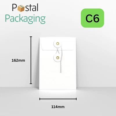 C6 (162x114mm) WHITE String and Washer Envelopes Cardboard Button Tie Reusable - Image 1 of 4