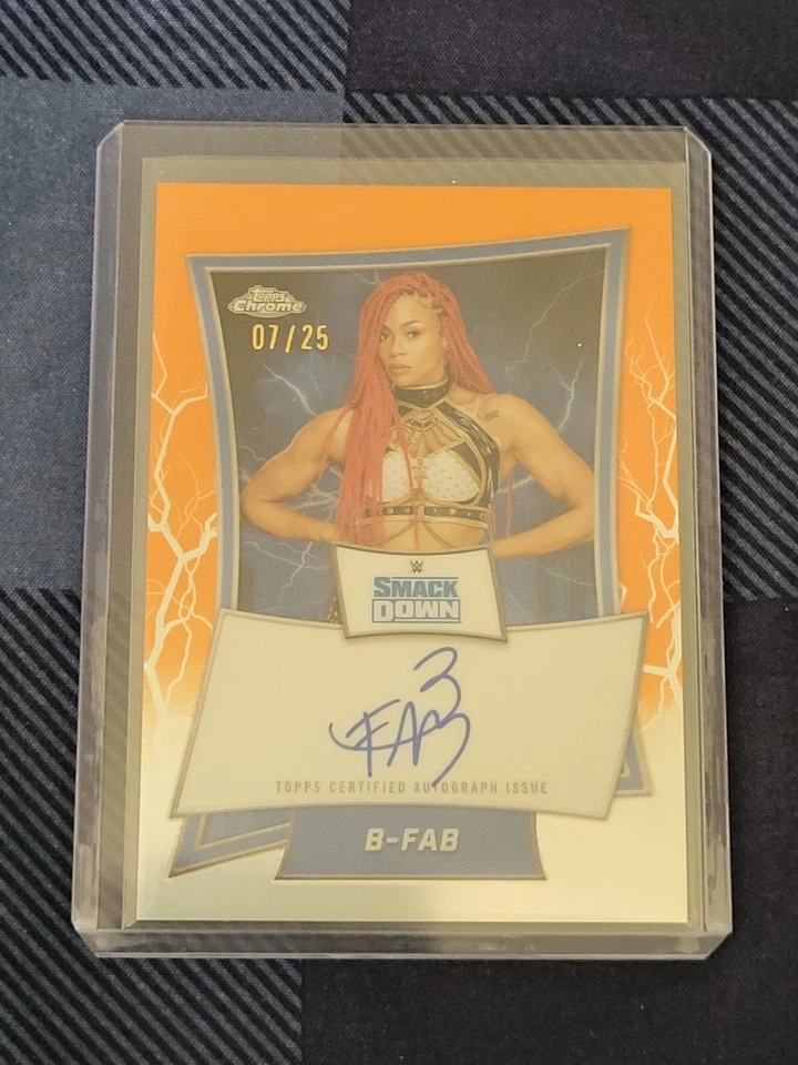2025 TOPPS CHROME WWE B-FAB ORANGE REFRACTOR AUTO CARD 7/25 - Image 1 of 1