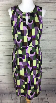 Tahari Sheath Dress Women’s Petite 8P Multicolor Geo Print Stretch Sleeveless - Image 1 of 4