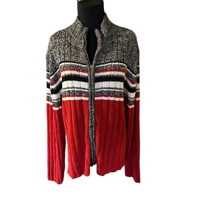 Mountain Lake Cremallera Cárdigan Suéter Rojo Gris Blanco Negro Rayas Talla XL Foto 1 de 4