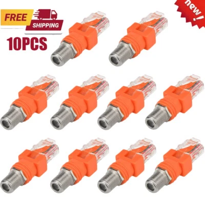10 Pcs Coaxial to Ethernet Adapter F Female to RJ45 Male Converter for Line Tes - Image 1 of 4