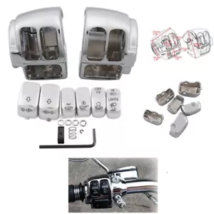 Cubierta de carcasa de interruptor cromado y 6 piezas de botón apto para Harley Sportster Dyna Softail - Imagen 1 de 17