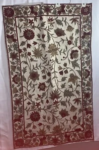 Antique Rug Mat Middle Eastern Floral Embroidered Canva Backing 3x5 - Picture 1 of 7