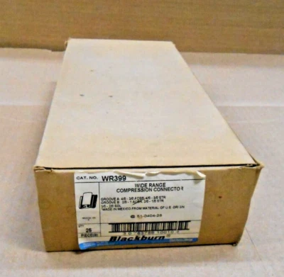 BOX OF 25 NEW BLACKBURN WR399 ALUMINUM H-TAP WIDE COMPRESSION CONNECTOR(2 AVAIL) - Image 1 of 4
