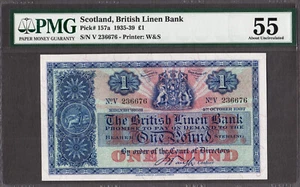 Scotland, British Linen Bank One Pound 4th October 1937 P-157a About UNC PMG 55 - Picture 1 of 2