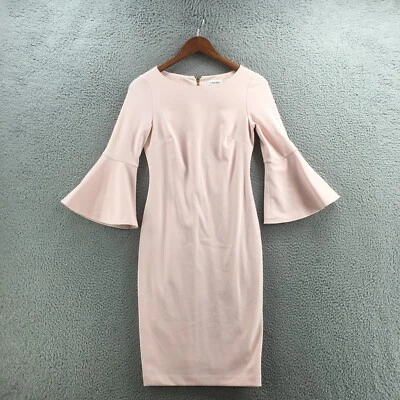 Calvin Klein Midi Sheath Dress Womens 2 Bell Long Sleeve Back Zip Light Pink - Image 1 of 4