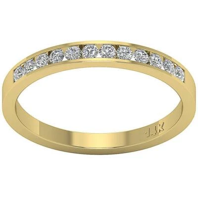 Anel de aniversário VS1 F 0,35 quilates corte redondo diamante ouro amarelo 14K conjunto de canais - Imagem 1 de 4