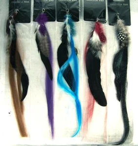 6 ASST COLOR FEATHER HAIR EXTENSIONS STYLE A #508 girl clip in accessory new - Picture 1 of 1