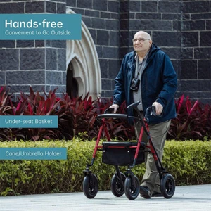 10” Rubber Wheels ELENKER All-Terrain Rollator Walker Walking for Seniors Aid - Picture 1 of 6