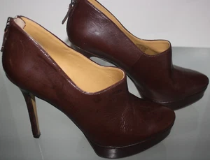 Nine West Feminity Leather Stilettos High Heels Brown Zip Back Sz 8 1/2M - Picture 1 of 10