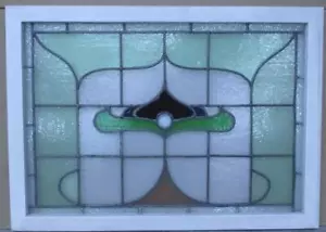 PRETTY ABSTRACT ENGLISH LEADED STAINED GLASS WINDOW TRANSOM 29 3/4" x 21 1/2" - Picture 1 of 3
