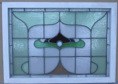 PRETTY ABSTRACT ENGLISH LEADED STAINED GLASS WINDOW TRANSOM 29 3/4" x 21 1/2" - Image 1 of 3