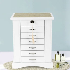 Jewelry Box Jewelry Armoire Cabinet Large Box Jewelry Box Organizer Key Lock Set - Picture 1 of 19
