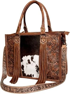 American Darling Hair-On Leather Briefcase Tote Bag Women - ADBG230TAW - Image 1 of 3