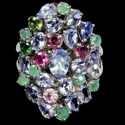 Anello in argento sterling 925 ovale tanzanite 6x4 mm gemma tormalina... - Immagine 1 di 4