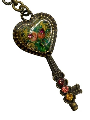 Michal Negrin Heart Key Keychain Key Ring Roses Crystals Romantic - Image 1 of 4