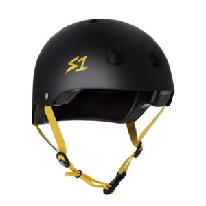 S1 Lifer Certified Matte Black Yellow Straps Skateboard Helmet - Foto 1 di 4
