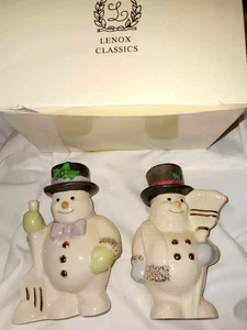 LENOX HOLIDAY SNOWMAN SALT AND PEPPER SHAKERS SHOVEL AND BROOM - Picture 1 of 7