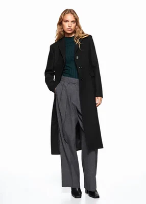 Abrigo a medida MANGO MNG para mujer mezcla de lana texturizada con botones negro talla S Foto 1 de 4