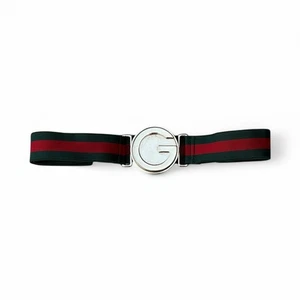 Authentic Gucci Belt Elastic Web Green and Red Classic G Logo Buckle size 85/34 - Picture 1 of 8
