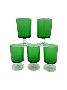 Luminarc Cavalier Emerald Green Set Of 5 Wine Glasses 1970’s Vintage - Picture 1 of 5