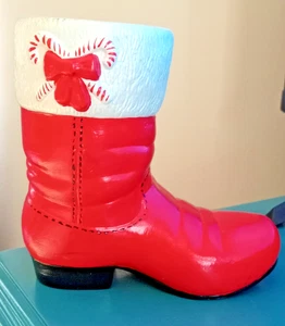 Stivaletto Babbo Natale vintage con bordo in pelliccia di canna di caramelle fioriera ceramica vaso natalizio - Foto 1 di 7