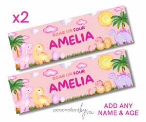 2x Personalised ROAR Dinosaur Birthday Banner LARGE Kids Party Poster ADD NAME - Picture 1 of 1