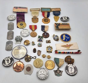 A Assortment of Military Metals and Coins Kiwanis Metals Dog tags 48 Total - Picture 1 of 3