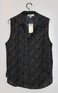 NWT Michael Kors Women's Plus Black All Over Logo Sleeveless Blouse sz 1X - Picture 1 of 13