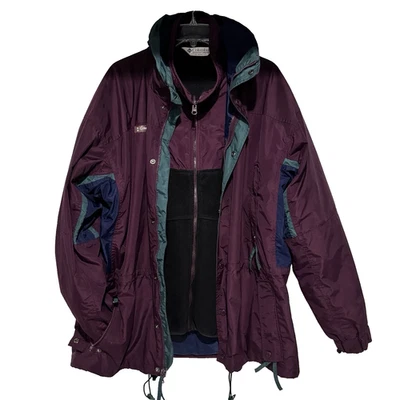 Chaqueta Columbia De Colección Hombres L 2 en 1 Largo Pico Abrigo Años 90 Parka Polar Suéter Foto 1 de 4