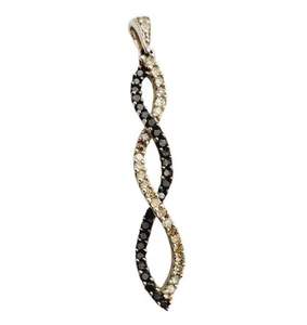 SINGLE 10K White Gold Black & White Diamond Infinity Earring Twist Dangle JWBR - Picture 1 of 8