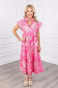 Vestido midi floral Pinch para mujer talla pequeña rosa preppy vacaciones de verano algodón - Imagen 1 de 18