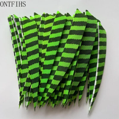 50PCS 5inch Striped Fluorescent Green Shield Fletches Feathers Fletching RW LW - Image 1 of 4