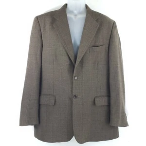 Louis Dell' Olio 100% Wool Two Button Blazer Jacket Brown Plaid Mens Size 43 R - Picture 1 of 9