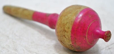 Antique Bois Bébé Hochet Jouet Original Ancien Main Sculpté Laque Peinte - Photo 1/4