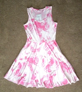 LuLaRoe Nicki Medium ~ Two Tone PINK ~ White ~ Tie Dye ~ RARE Tank Pocket Dress - Picture 1 of 3