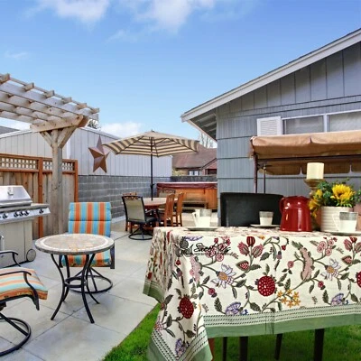 Handmade Floral Berry Print Cotton Tablecloth Rectangular 60 x 90 Inches - Image 1 of 4