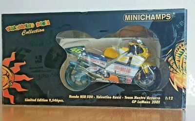 MINICHAMPS 1:12 HONDA NSR500 VALENTINO ROSSI 2001 LeMans Diecast Model Bike NEW  - Image 1 of 4
