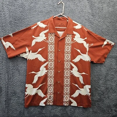 Tommy Bahama Silk Camp Shirt Cranes Stork Bird Animal Burnt Orange Bowling L - Image 1 of 4