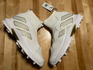 ADIDAS MENS NASTY TORSION TEA LINEMAN CLEATS HIGH TOP SIZE 14 WHITE GOLD NEW - Picture 1 of 7